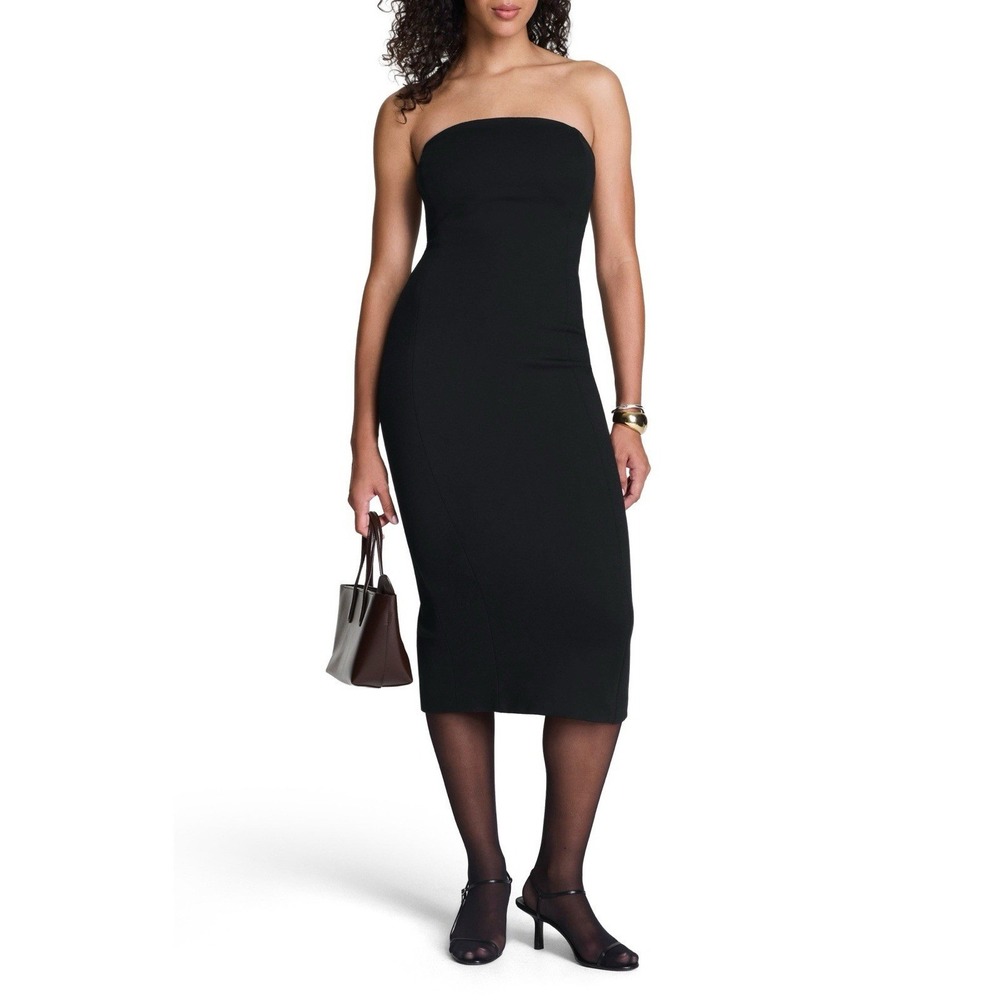 Nwt SPANX Small Ponte Midi Dress Strapless Slimming Career Cocktail Shapewear S